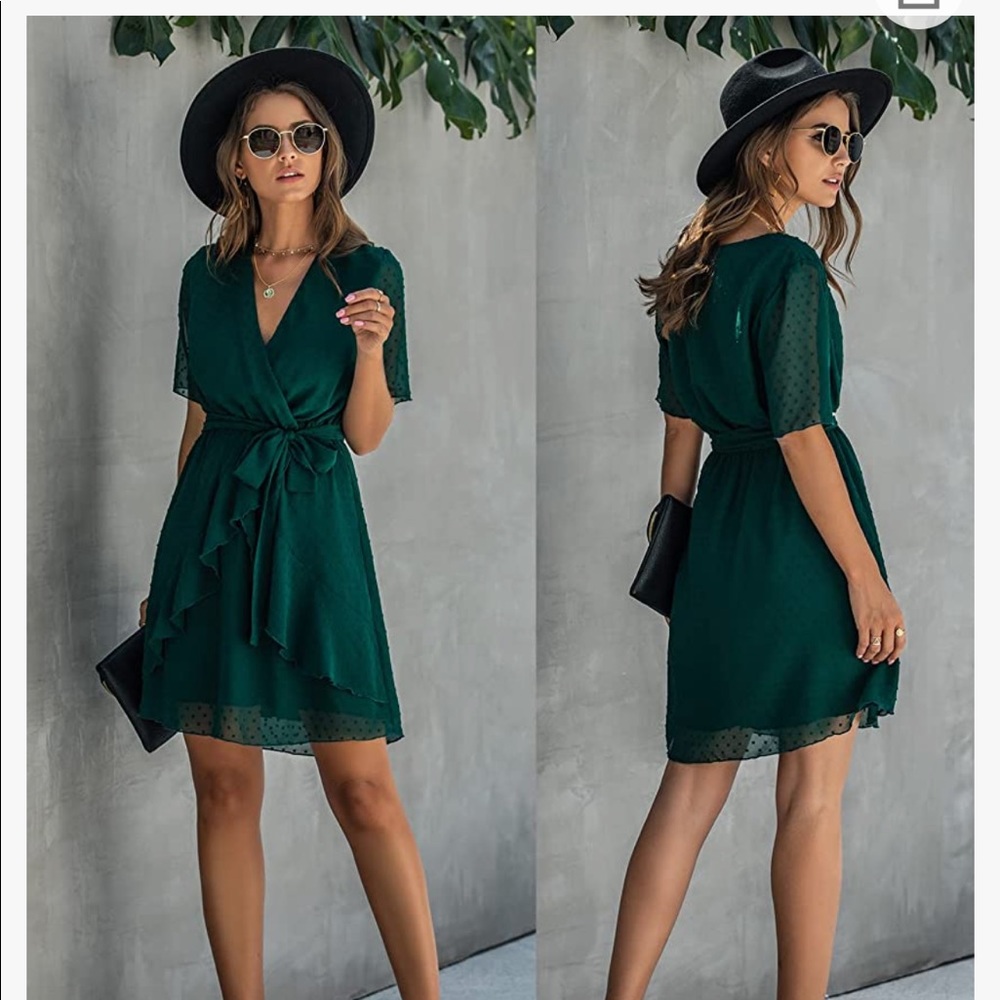 BTFBM womens petite a line soft short dress faux wrap